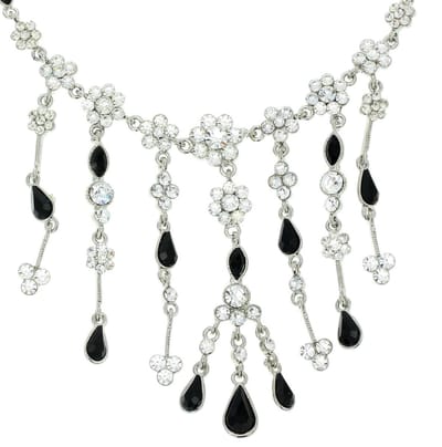 Behave - Ketting met bloemen en stenen - Zwart en wit - 41 cm