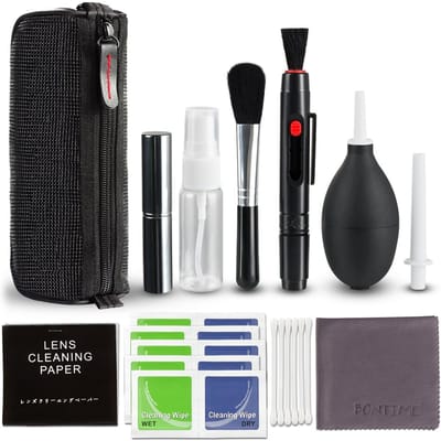 Kit de nettoyage d'appareil photo professionnel, Kit de nettoyage d'objectif avec souffleur d'air, stylo de nettoyage, chiffon de nettoyage pour la plupart des appareils photo, téléphones portables, ordinateurs portables noir