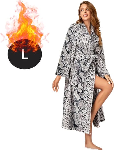 Bovista Badjas Dames - Fleece - Katoen - Badstof - Sauna - Hamam - Wafel - Bathrobe - Duster - Ochtendjas - Spa - Kimono - Zwart Wit L