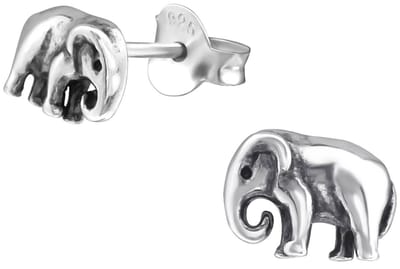 Joy|S - Zilveren olifant oorbellen - 7 x 5 mm - geoxideerd