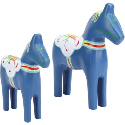 2 stuks Handgeschilderde Zweedse Houten Paard Figuur Dalarna Paard Ornamenten voor Thuis Bruiloft blauw