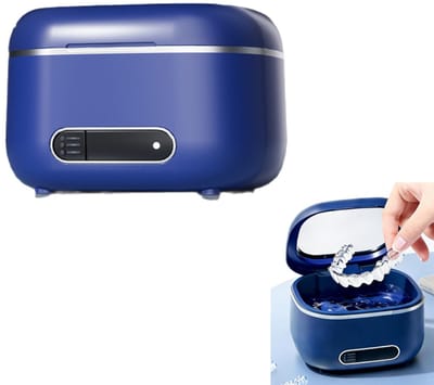Reinigingsapparaat voor gebitsprotheses – Beugelreiniger – Speciaal ontworpen voor het reinigen van gebitsrestauraties en gebitsprotheses – Geschikt voor gebitsprotheses, beugels, transparante aligners, tandenborstels en sieraden – Blauw