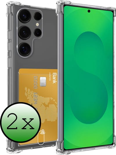 Hoesje 2 Stuks - Geschikt voor Samsung Galaxy S25 Ultra - Met Pashouder en Kaarthouder - Telefoon Hoes Shockproof - Siliconen Case - Back Cover - Shock Proof - Pasjes Houder - Transparant