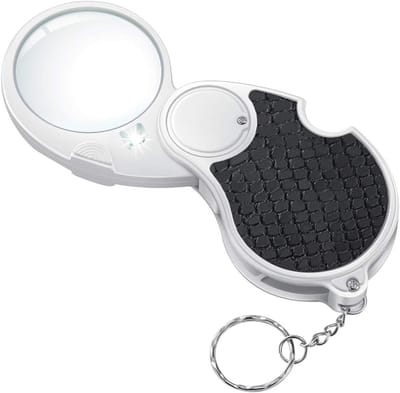 Vergrootglas met licht, verlicht vergrootglas, 5x handvergrootglas, kleine verlichte opvouwbare handvergrootglas met licht voor het lezen van munten, hobby, reizen - diameter 45 mm