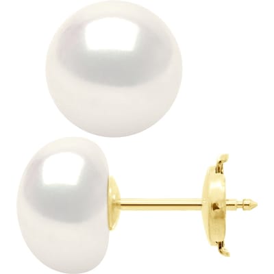 Oorbellen in Geel Goud 375 en Echte Cultiveerde Zoetwaterparels Knop 10-11 mm