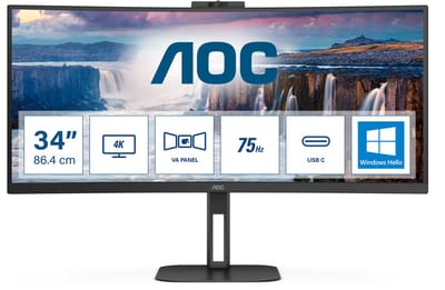 AOC V5 CU34V5CW - QHD Curved Ultrawide Monitor - USB-C - 65w - Webcam - 34 inch