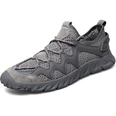 Zomerse Herenschoenen met Uitsparingen Mesh Schoenen Nieuwe Ademende Veelzijdige Casual Schoenen Buiten Trendy Mesh Oppervlak Schoenen 44 grijze kleur