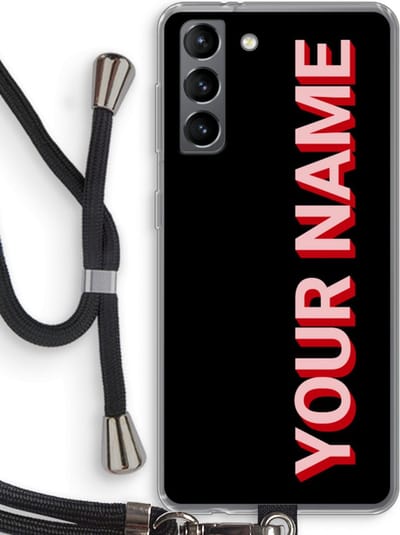 Gepersonaliseerd - Case Company® - Hoesje met koord geschikt voor Samsung Galaxy S21 hoesje met Koord - Namecase - Telefoonhoesje met Zwart Koord - Bescherming aan alle Kanten en Over de Schermrand