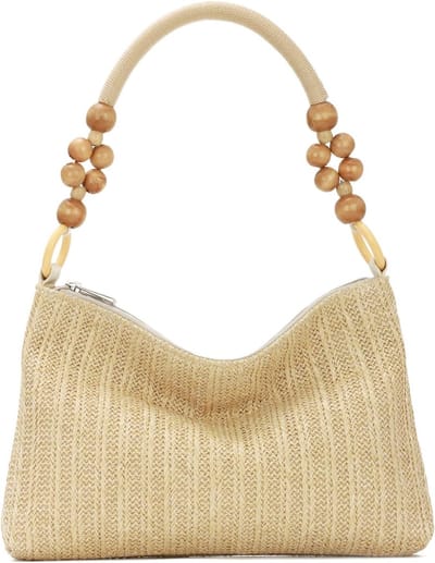 Stro Tas - Boho Schoudertas - Zomerse Uitjes - Geweven Raffia - 32 x 20 cm - Natuurlijk