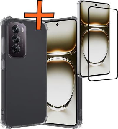 Hoes - Met Screenprotector - Geschikt voor OPPO Reno 12 - Sterk & Shockproof - Siliconen Case - Back Cover - Telefoon Hoes - Shock Proof - Transparant