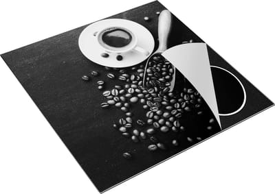 Chefcare Inductie Beschermer Kopje Koffie met Koffiebonen - Zwart Wit - 78x78 cm - Afdekplaat Inductie - Kookplaat Beschermer - Inductie Mat