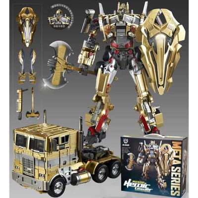 31CM Transformation Optimus Prime Robot Voiture Jouets Camion Tête Armes Métalliques Costume Or Noir Autobots Figurine d'Action Modèle Jouets Cadeau or