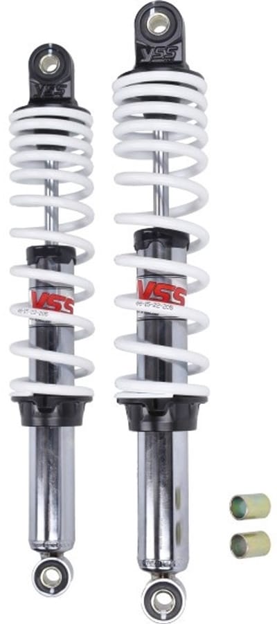 Schokbrekerset YSS - 360mm - Chroom/Wit - simson, kreidler rd220-360-03-12p