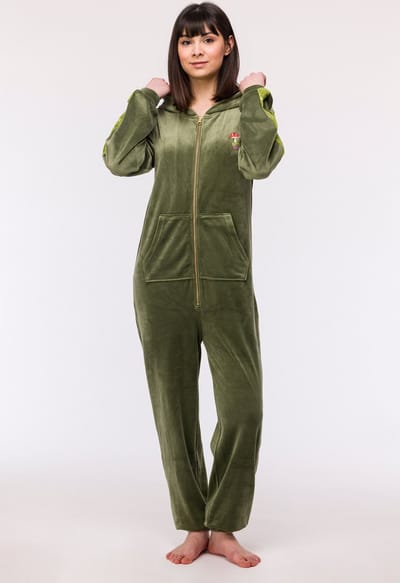 Woody Studio onesie meisjes/dames velours - kakigroen - 242-12-YOB-V/753 - maat 164