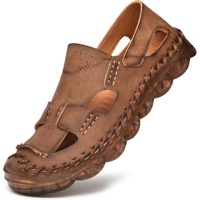 Heren Sandalen Heren Zomer Echt Leer Pump Strand Schoenen Handgestikt Pees Zool plus Maat Leren Sandalen Tide 46 bruin