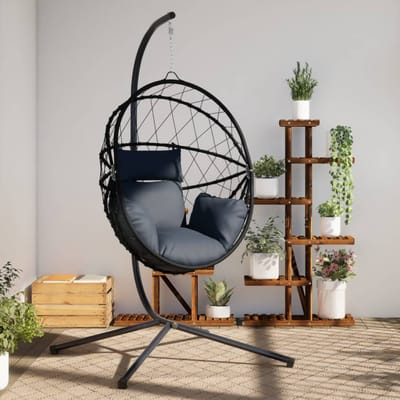 vidaXL - Hangstoel - met - standaard - rattan - en - staal - antracietkleurig