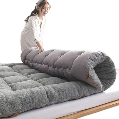 Draagbare fluwelen futonmatras - dikke Japanse vouwmatras voor slaapzaal gastenbed en vloergebruik - oprolbaar ontwerp Twin size (99 x 200 cm) - grijze kleur perfect voor wintercomfort