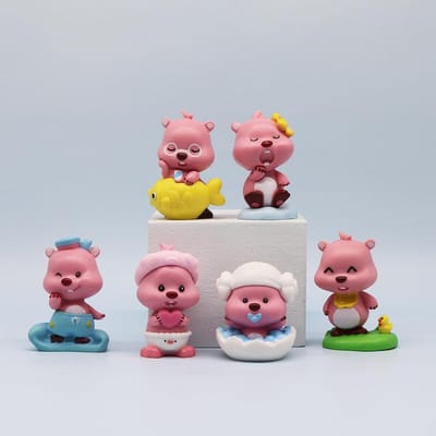 6 pièces/set Mignon Dessin Animé Loopy GK Modèle de Voiture Ornements de Console Centrale Jouets Animaux Collectionnable Décor de Bureau Cadeaux d'Anniversaire pour Enfants pink