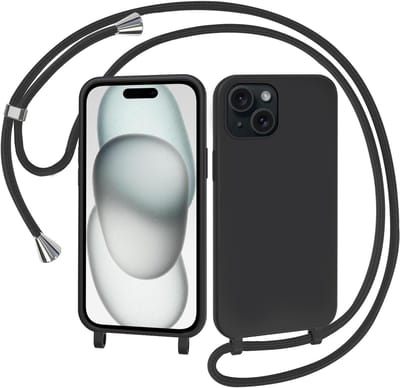 YPCd Crossbody Hoesje Geschikt voor Apple iPhone 15 – TPU & Siliconen Backcover – Verstelbaar Koord – Schokbestendige Bescherming – Zwart