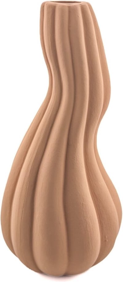HomeBound by KY | Aardewerk vaas organic sandstone | 12x12x25,5cm | bloemenvaas keramiek organisch oranje