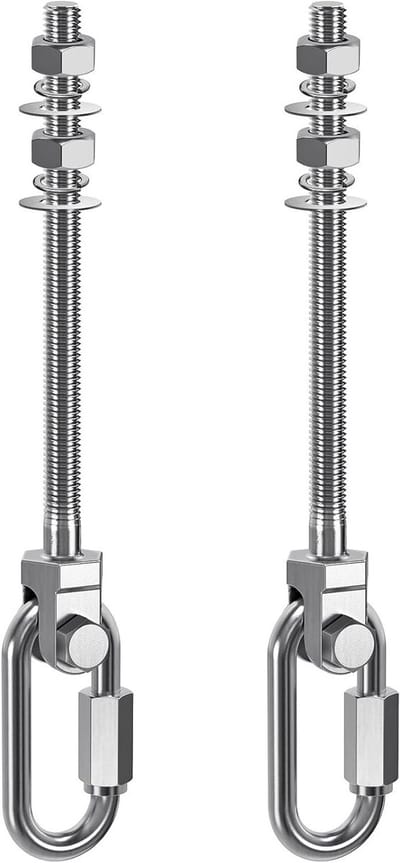 Set van 2 Houten Stangen M10 x 225 mm voor Hangmat, Hangstoel en Schommels met Carabiner Bevestiging en Betrouwbare Plafondbeugel