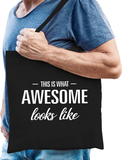This is what awesome looks like cadeau katoenen tas zwart voor heren - kado tas / tasje / shopper voor een geweldige man
