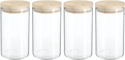 Secret de Gourmet Voorraadbus - 4x stuks - voorraadpot - 1000 ml - glas - met houten deksel - voedsel - keuken