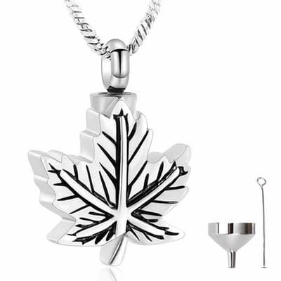 Luxe Ashanger - met Ketting (55 cm) - Voor As, Haren of Parfum - Assieraad - As Ketting - Gedenksieraad - Urn - As Hanger - Incl. As vuller en Opbergzakje - Silver Leaf