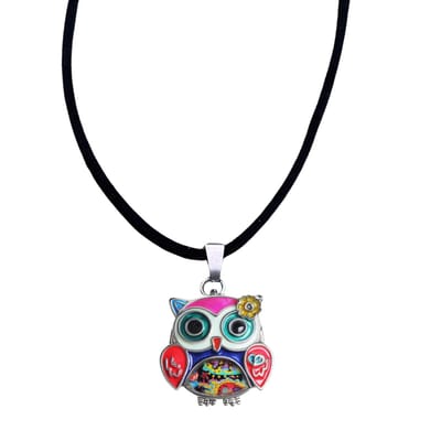 Ketting -Uil-Rood-Emaille-45 cm-Metaal - Charme Bijoux
