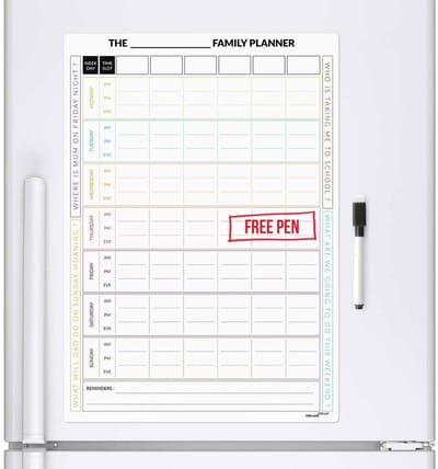 Dailygoody - Magnetisch Familie Planner - Weekplanner voor Koelkast - Droog afneembaar Whiteboard - A3 Formaat - Memo-notitiebord voor 6 Personen