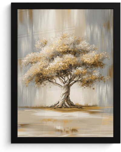 Poster in lijst - Fotolijst 30x40 cm - Posters - Boom - Bladeren - Abstract - Wit - Posterlijst zwart - Decoratie - Wanddecoratie woonkamer - Muurdecoratie slaapkamer