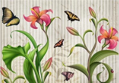 Fotobehangkoning - Behang - Vliesbehang - Fotobehang Bloemen en Vlinders - Vintage - Meadow - Weide - 150 x 105 cm