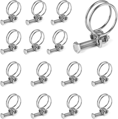 15 Stuks Dubbele Draad Slangklemmen 36-40mm Verstelbaar RVS Slangklemmen voor Waterleidingen en Tanks, 3mm Draaddiameter