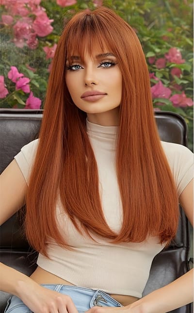 Nivard Hair Wig - Pruiken Dames - Cosplay Pruik - Lang Haar - Kastanje Bruin- 60cm