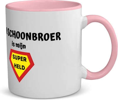 Akyol - mijn schoonbroer is mijn superheld koffiemok - theemok - roze - Broer - super schoonbroer - verjaardag - cadeautje voor broer - broer artikelen - kado - geschenk - 350 ML inhoud