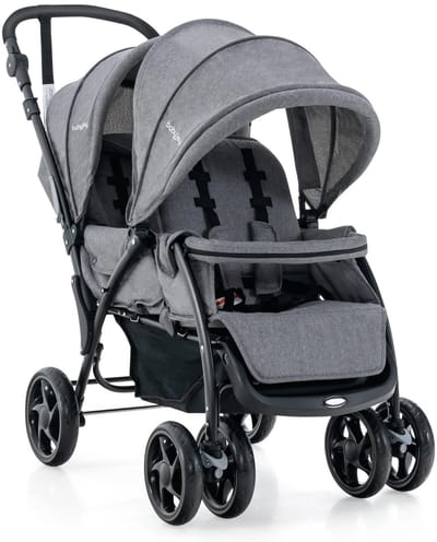 Trendique - Kinderwagen - Buggy - Wandelwagen - Duo Buggy - Duo kinderwagen - Tweeling kinderwagen - Lichtgewicht - Inklapbaar - Grijs