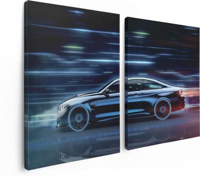 Artaza Canvas Schilderij Tweeluik Zwarte Sportwagen Auto - 120x80 - Foto Op Canvas - Canvas Print