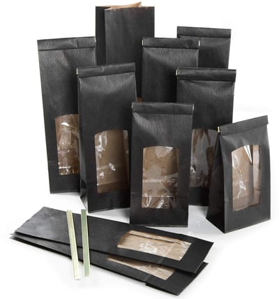 Dailygoods- Gebakzakjes 10 stuks - Kraftpapier - Zwart met kijkvenster - Sluiting - Voor levensmiddelen - Stevig en duurzaam - Zakken