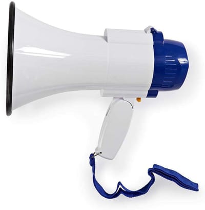 SVN® Megafoon met Sirene - Luchthoorn Met Schouderriem – Megafoon Auto – Blauw/Wit - 25cm x 16cm x 20cm