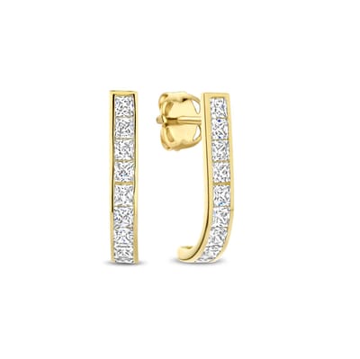New Bling - 9NBG-0899 - 14K geelgouden Oorknoppen – C-Vorm met Zirkonia – Dames Oorbellen