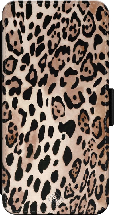 Casimoda® bookcase - Geschikt voor iPhone 13 Pro - Hoesje met pasjeshouder - Luipaard Print - Bruin/beige - PU-leer met kunststof telefoonhouder