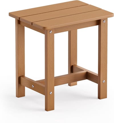 Buitentafel HDPS - Kleine tuintafel - Terras en veranda - Weerbestendig onderhoudsvrij - 31 cm diameter - Teak kleur