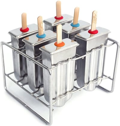 Ijslollyvorm - Ijsblokjesmachine - Zelfgemaakte ijsvorm - Lolly - Frisco - Voor diepvriezer- RVS - 6 Stuks per set