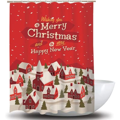 Douchegordijn Kerstdecoratie Badgordijnen Waterdichte Polyester Stof Anti-schimmel Badkamer rood