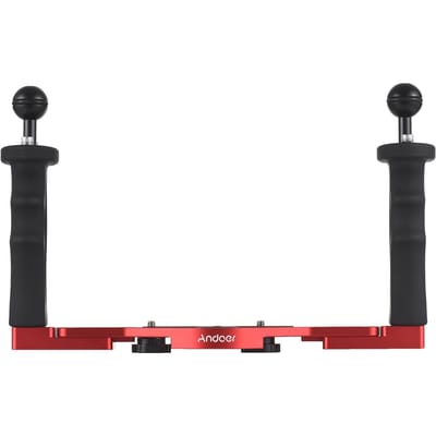 Andoer Dubbele Handgreep Camera Duikrig Handheld Onderwater Bak Stabilisator Verstelbare Camera Duiken rood