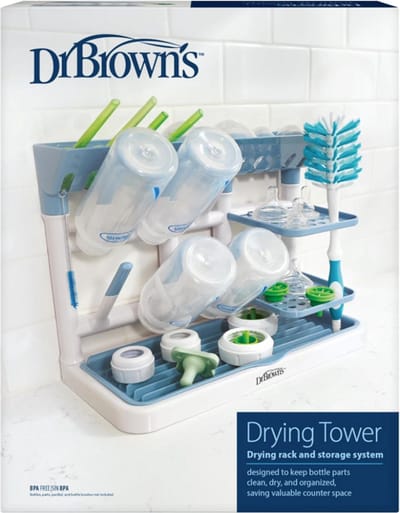 Dr. Brown's Baby Bottle Drying Tower - Verticale Flessendroogrek voor Babyflessen & Accessoires - Ruimtebesparend Aanrecht Droogrek - Blauw/Wit