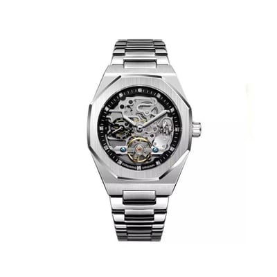 Tourbillon Skeleton Horloge Zilverkleurig | Waterafstotend | Cadeau Giftbox | Zilverkleurig | Automatic Horloges | Automatisch Watchwinder | Skeleton Horloges Unisex Skeleton Herenhorloge Jongens Heren