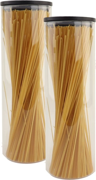 OTIX Voorraadpot - Glas - met Deksel - Set van 2 - 1320ml - Zwart - Hout - SERENITY