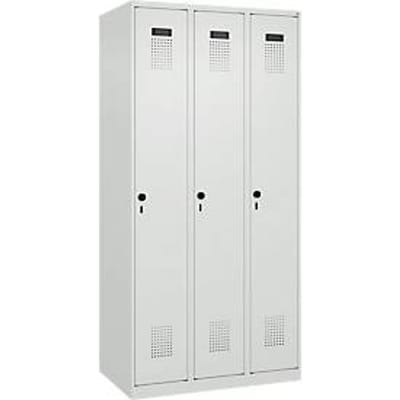 Garderobekast C+P Evolo Plus, 3 vakken, rechts scharnierend, veiligheidsdraaigrendel, B 900 x D 500 x H 1850 mm, lichtgrijs/lichtgrijs