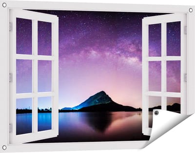 Gards Tuinposter Doorkijk Melkweg bij een Berg in Thailand - 90x60 cm - Tuindoek - Tuindecoratie - Wanddecoratie buiten - Tuinschilderij